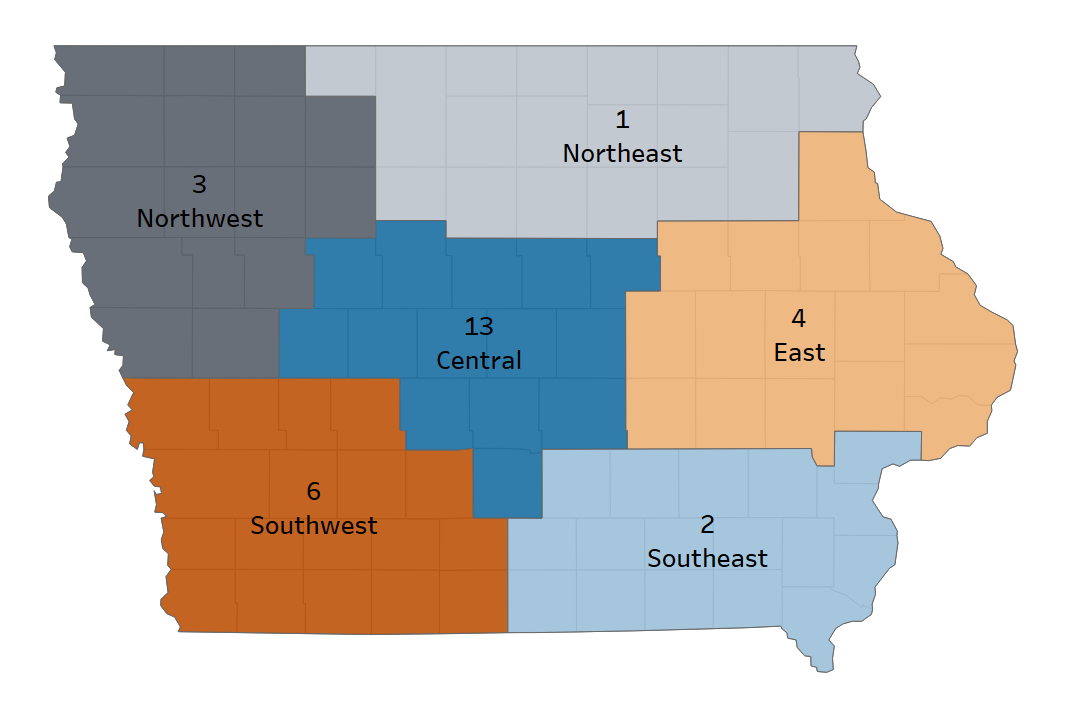Monkeypox cases by region in Iowa